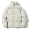 Jaqueta de Algodão com Gola Alta Preta para Homens e Mulheres, Solta, Acolchoada Grossa, Quente, Acolchoado Horizontal, Casaco de Algodão, Jaqueta Curta Básica Casual de Inverno