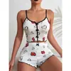 Temptação de Cereja Amazon Aliexpress Estampa em Formato de Coração Cor Contrastante Roupa de Dormir Fenda Frontal Camisola Vestido de Noite