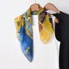Pañuelo Cuadrado de Algodón Estilo Pintura al Óleo con Estampado de Arte Vintage, Pañuelo de Seda Decorativo Suave y Versátil, Nuevo Pañuelo de Cuello de Moda para Mujer