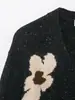Cárdigan Suéter Jacquard con Patrón Floral, Cuello en V, Botones al Frente, Manga Larga para Mujer, Nuevo Estilo Europeo y Americano Otoño e Invierno