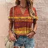 Camiseta Feminina Vintage Decote V Verão Manga Curta Camiseta Casual Harajuku Listrada Estampada Top Feminino