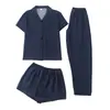 Conjunto de Pijama Casual de Tres Piezas para Mujer Transfronterizo, Dibujos Animados Lindos de Manga Corta, Pantalones Largos y Shorts, Conjunto de Doble Uso para el Hogar y el Exterior