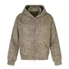 Sudadera con capucha y doble cremallera, estampado de leopardo retro americano, diseño calado con estampado de letras, para hombre y mujer, chaqueta casual holgada para otoño, moderna