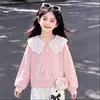 Conjunto de Duas Peças Tendência para Meninas Primavera/Outono 2026 Estilo Coreano Design Único Moletom de Manga Longa com Acabamento de Renda e Calça Casual