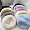 Boina Versátil de Color Sólido Mezclada con Pelo de Conejo para Mujer, Sombrero de Artista Versátil Casual de Invierno, Elegante y Cálido Sombrero de Calabaza