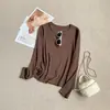 Camiseta básica de manga larga con cuello redondo y doble costura de estilo minimalista para mujer, nueva moda de otoño, top casual estudiantil moderno