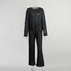 Conjunto de Pijama Longo com Gola Redonda, Manga Longa e Amarração na Cintura - Coleção Outono 2025 - Novo Pijama de Viscose para Comércio Exterior Loungewear para Mulheres