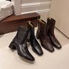 Botines para Mujer 2025 Otoño e Invierno Nuevo Estilo Retro Francés Punta Cuadrada Tacón Grueso Cierre Trasero Elegantes Versátiles Tacón Medio Botas de Moda