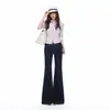 Jeans de Tiro Bajo Microboca de Color Naranja Joven #Temperamento Moda Chica Picante para Mujer Elásticos Adelgazantes Personalidad Versátiles Pantalones de Boca Ancha