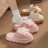 Pantuflas de algodón felpudo con lazo, estilo nuevo, transfronterizas, para mujer, cálidas de invierno, antideslizantes, de suela gruesa, adecuadas para usar después del parto, lindas y esponjosas, para interior