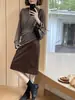HOO Outono Novo Feminino Estilo Francês Caimento Relaxado Camurça Para Ir ao Trabalho Elegante Versátil Saia BQA6176