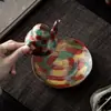 Porta-copos de Cerâmica Floral Sonhador Pintado à Mão para Casa e Escritório, Porta-copos Resistente ao Calor, Bandeja Seca de Chá Estilo Chinês Retrô