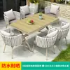 Mesa Plástico-Madera Estilo Nórdico para Patio Exterior, Sillas Sencillas de Ratán para Uso Doméstico, Juego de Mesa y Sillas de Ratán para Balcón