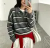 Coreia do Sul Dongdaemun 2026 Outono/Inverno Novo Suéter Pulôver de Listras Finas Francesas com Gola Manga Longa Feminino Estilo Coreano Top