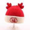 Gorro de Bebé Otoño e Invierno Festivo Año Nuevo Rojo Grueso Cálido Gorro de Lana Pequeño Mes Gorro de Punto para Bebés Niños y Niñas