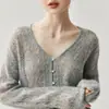 Suéter de cuello alto de cachemira de alta calidad, suéter interior de punto de manga larga suave y cómodo, cárdigan de punto holgado con diseño calado, que irradia un estilo elegante y refinado