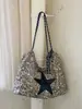 Bolsa tote transfronteiriça com estampa de leopardo retrô para mulheres, de grande capacidade, bolsa de ombro moderna e versátil, bolsa de mão simples e elegante para o dia a dia