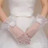 Guantes de Novia Guantes de Boda Guantes Cortos Florales Coreanos de Cinco Dedos de Malla de Encaje Guantes de Boda para Adultos