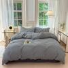 Juego de cama de algodón lavado a cuadros de estilo no impreso, juego de cama de cuatro piezas, sábana de algodón, funda de edredón, gorro de cama, juego de tres piezas para dormitorio de estudiantes