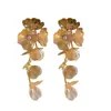 Aretes de Borlas de Flores, Pendientes Largos de Metal Pesado Exagerados Europeos y Americanos, Pendientes para Vestido de Novia, Suministro Exclusivo Transfronterizo para Mujeres