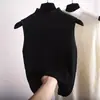 Camisola de Fio com Alma Feminina Verão Novo Camiseta Base Interna Suéter Gola Alta Meia Sem Mangas Top de Tricô