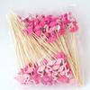 Flamingo 100 Piezas/Paquete Brochetas de Fruta, Palillos de Cóctel de Hilo Perla Rosa Bicolor, Brochetas de Bambú, Tenedores de Fruta, Estilo de Lujo Ligero