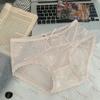 Ropa interior de niña con encaje de malla negra pura y sexy, entrepierna de seda morera, bragas de cintura media con huecos en la cadera