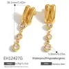 Pendientes de Acero de Titanio Transfronterizos Yuhui con Forma Geométrica e Incrustaciones de Diamantes, Estilo Milenio, Chapados en Oro Real de 18 Quilates, Pendientes de Acero Inoxidable Impermeables