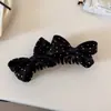 Presilha de Cabelo Laço de Bolinhas Preto e Branco Estilo Francês para Mulheres, Pente Vintage para Coque, Elegante Presilha para Meio Preso ou Rabo de Cavalo Alto