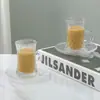 Juego de Taza y Platillo de Media Oreja, Taza de Cristal Estilo Europeo para Té de Flores y Té de la Tarde, Taza de Cristal con Rayas Verticales para Latte Art, Taza de Café Turco