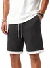 Pantalones cortos casuales de gofre para hombre transfronterizos con dobladillo de color contrastante, cintura elástica, corte recto, longitud media, pantalones de moda de verano
