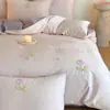 Juego de Cuatro Piezas de Satén de Algodón de Fibra Larga de Alto Hilo, Lujo Ligero, Ropa de Cama de Algodón Puro de Alta Calidad, Tres Fundas de Edredón, Sábana Ajustable 4