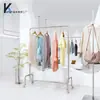 Soporte de Pantalla para Transmisión en Vivo, Perchero de Ropa de Acero Inoxidable Cepillado, Colgador de Ropa de Pie Estilo Isla, Soporte de Exhibición Plateado con Ruedas