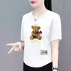 Camiseta de Manga Corta Estilo Mamá Transfronteriza para Mujeres de Mediana Edad y Mayores, Corte Holgado, Adelgazante, Cuello Redondo, Estampada, Versátil, Top que Reduce la Edad