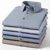 Camisa de Manga Larga para Hombre de Mezcla de Lana Estilo Nuevo, Casual de Negocios, Lavable a Máquina, Color Sólido, Sin Planchar, Versátil para Primavera y Otoño, Camisa de Alta Gama