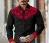 Camisa masculina estampada estilo western com padrão floral, camisa jeans, camisa masculina casual de manga longa com botões, disponível para compra a partir de uma peça