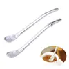 Cuchara popote de acero inoxidable 304 antideslizante para mezclar café, cuchara filtro, popote filtro para jugo, lugar