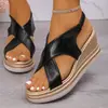 Ropa Exterior de Verano Tallas Grandes Transfronteriza Europea y Americana Sandalias de Suela Gruesa Hebilla Transfronteriza de Una Tira Boca de Pez Tacón de Cuña Venta al por Mayor Agua Venta al por Mayor Tallas Grandes