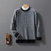 Suéter de lana para hombre de otoño e invierno, cuello redondo, bloques de color, engrosado, capa base, casual de negocios, corte holgado, suéter de punto de cachemira de color contrastante