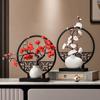 Adornos para Jarrón, Sala de Estar, Arreglo Floral, Biombo de Madera de Alta Gama, Nuevas Decoraciones Familiares de Flores Artificiales Estilo Chinoiserie, Una Pieza al por Mayor