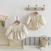 Vestido de liebre de manga larga estilo coreano para niñas, vestido de escalada con cuello de muñeca floral de primavera y otoño, mono de bebé, vestido de liebre de princesa de luna llena