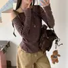 Camiseta Coreana Doce e Picante Feminina Roxa Listrada Ombro Inclinado Manga Curta para Mulheres Verão Slim Ombro Caído Design de Nicho Top
