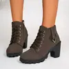 Comércio Exterior Transfronteiriço botas de tornozelo plus size femininas outono e inverno novas botas Martin de salto alto europeias e americanas cadarço bico redondo sapatos de sola única botas atacado