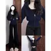 Chamarra sudadera gris de manga corta para mujer, cárdigan con capucha ajustado para otoño e invierno, top de principios de otoño, atuendo estilo coreano