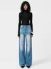 Estilo descontraído e simples/calça jeans de cintura alta para mulheres, calça de perna reta e larga com lavagem, corte solto, azul médio, 26, nova coleção de outono, modeladora e moderna