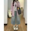Shorts Jeans Cropped de Cintura Alta Coloridos Claros para Mulheres Plus Size, Verão 2026, Finos e Soltos, Calças Retas Emagrecedoras