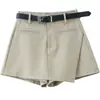 Falda Irregular Color Caqui para Mujeres Menudas Primavera y Otoño 2026 Nueva Falda Pantalón Corta Casual de Cintura Alta Corte A