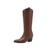 Zapatos de Mujer 40-46 Comercio Exterior Transfronterizo Europeo y Americano Otoño e Invierno Botas de Jinete Retro Punta Fina Patchwork Tacón Grueso Botas Altas Botas Largas Vaqueras