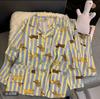 Pijama de Algodão Nuvem para Mulheres Primavera e Outono Novo Desenho Animado Fofo Calça de Manga Longa Conjunto de Roupa de Casa para Dormitório Estudantil Transfronteiriço
