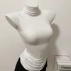 Cintura Pequeña Buena Para Usar Figura Bonita Sin Mangas Elegante Ajustado Color Sólido Cuello Alto Elegante Body Parte Inferior Top Camiseta